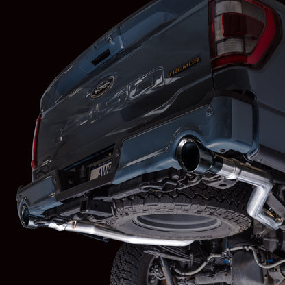 AWE Tuning 2021+ Ford F-150 Tremor (w/ Bumper Cutouts) 0FG Resonated Catback - Diamond Black Tips