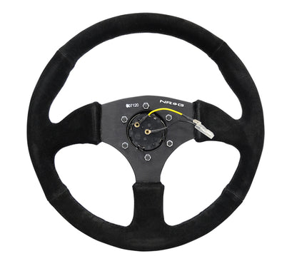 NRG Reinforced Steering Wheel (350mm / 2.5in. Deep) Blk Suede Comfort Grip w/5mm Matte Blk Spokes