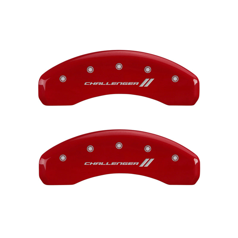 MGP 4 Caliper Covers Engraved Front & Rear With stripes/Challenger Red finish silver ch