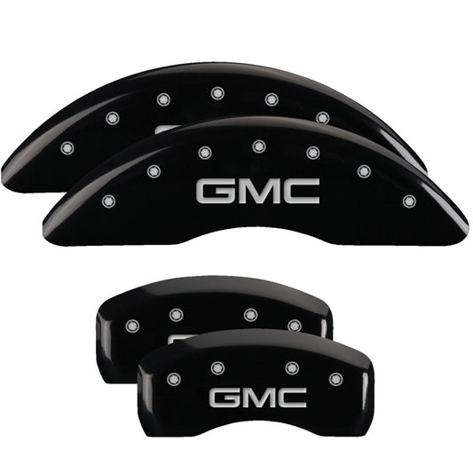 MGP 4 Caliper Covers Engraved Front & Rear GMC Black finish silver ch