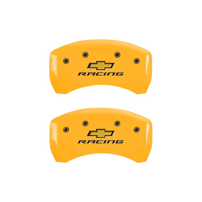 MGP 4 Caliper Covers Engraved Front & Rear Chevy racing Yellow finish black ch