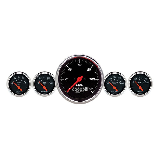 AutoMeter Gauge Kit 5 Pc. 3-3/8in. & 2-1/16in. Elec. Speedometer Designer Black