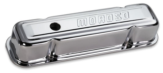 Moroso Pontiac 301-455 Valve Cover - w/Baffles - Stamped Steel Chrome Plated - Pair