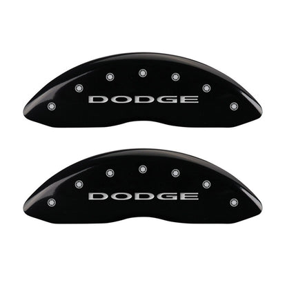 MGP Front set 2 Caliper Covers Engraved Front With out stripes/Dodge Black finish silver ch