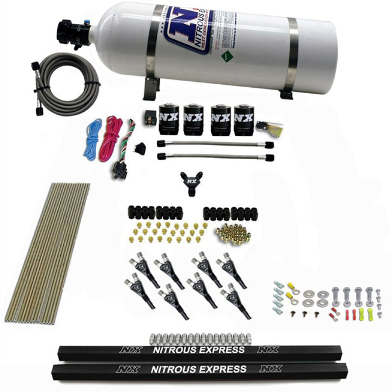 Nitrous Express Pro-Shk/Gas 4 Solenoids Nitrous Kit (200-600HP) w/Rails and 15lb Bottle