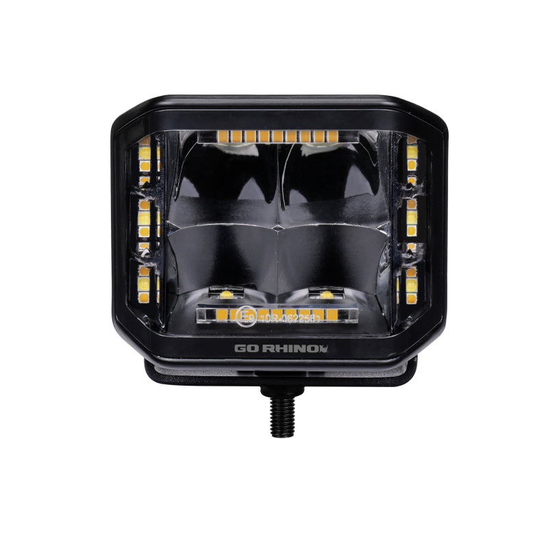 Go Rhino Xplor Blackout Combo Series Cube Sideline LED Spot Lights w/ Amber 4x3 - Blk (Pair)