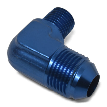 Russell Performance -12 AN to 3/4in NPT 90 Degree Flare to Pipe Adapter (Blue)