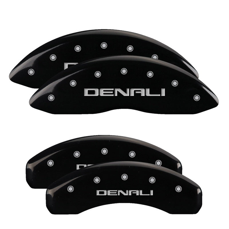 MGP 4 Caliper Covers Engraved Front & Rear Denali Black Finish Silver Char 2019 GMC Sierra 1500