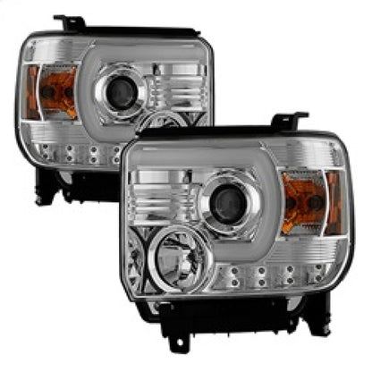 Spyder GMC Sierra 14-16 Projector Headlights Light Bar DRL Chrm PRO-YD-GS14V2-LBDRL-C