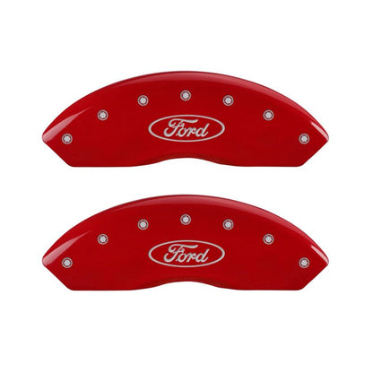 MGP Front set 2 Caliper Covers Engraved Front Oval logo/Ford Red finish silver ch