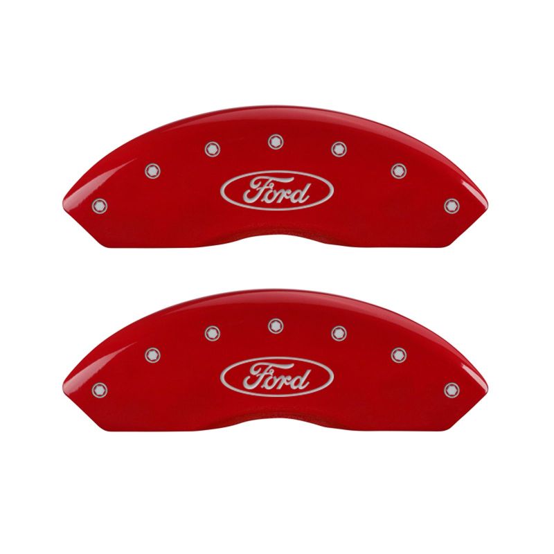 MGP 4 Caliper Covers Engraved Front & Rear Oval logo/Ford Red finish silver ch