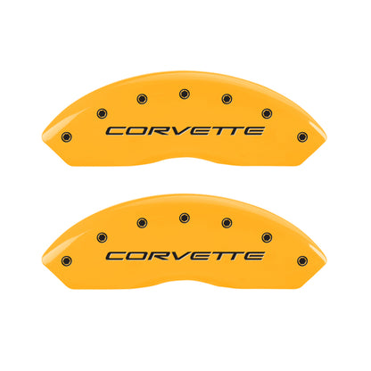 MGP 4 Caliper Covers Engraved Front C5/Corvette Engraved Rear C5/Z06 Yellow finish black ch