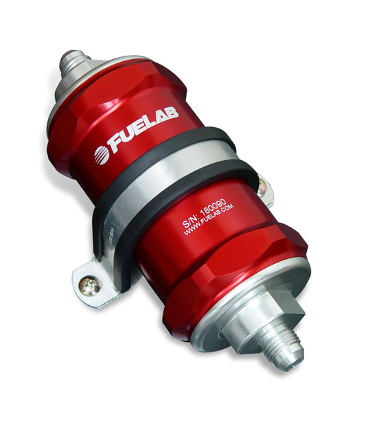 Fuelab 848 In-Line Fuel Filter Standard -6AN In/Out 40 Micron Stainless w/Check Valve - Red