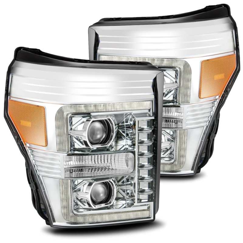 AlphaRex 11-16 Ford F-250 SD PRO-Series Projector Headlights Plank Style Design Chrome w/Seq Signal