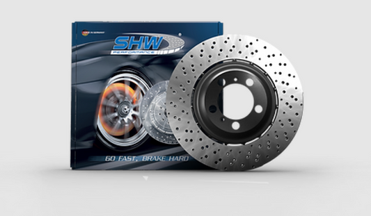 SHW 01-05 BMW 330i 3.0L Right Front Cross-Drilled Lightweight Brake Rotor (34112282872)
