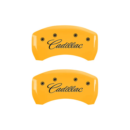 MGP 4 Caliper Covers Engraved F & R Cursive/Cadillac Yellow Finish Black Char 2017 Cadillac XT5