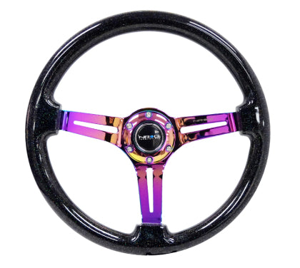 NRG - Reinforced Steering Wheel (350mm / 3in. Deep) Blk Multi Color Flake w/ Neochrome Center Mark
