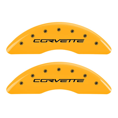 MGP 4 Caliper Covers Engraved Front C6/Corvette Engraved Rear C6/Z06 Yellow finish black ch