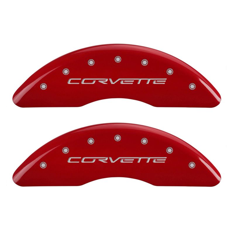 MGP 4 Caliper Covers Engraved Front C6/Corvette Engraved Rear C6/Z06 Red finish silver ch