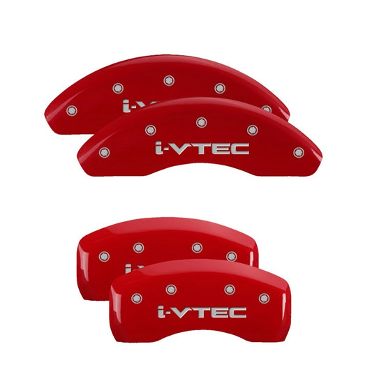 MGP 4 Caliper Covers Engraved Front & Rear I-Vtec Red Finish Silver Char 2018 Honda Accord