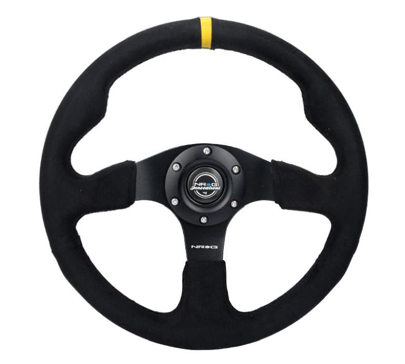 NRG Reinforced Steering Wheel (350mm/ 3in. Deep) Alcantara w/ Yellow Center w/ Black Stitch