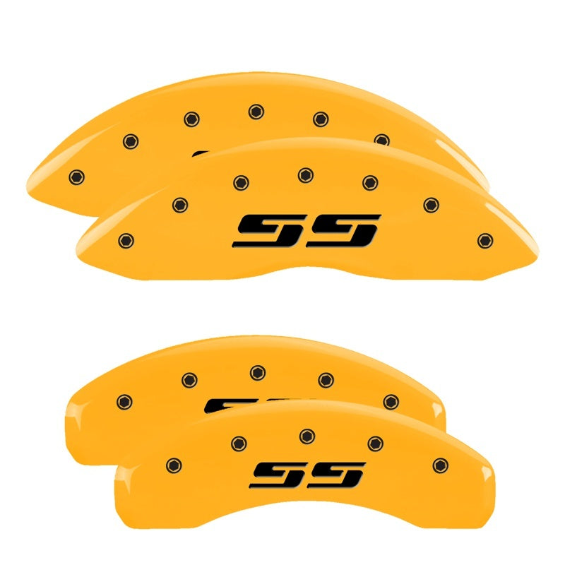 MGP 4 Caliper Covers Engraved F & R Silverado SS Yellow Finish Black Char 2002 Chevy Silverado 1500