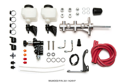 Wilwood Tandem Remote M/C Kit w L/H Bracket & Prop Valve - 7/8in Bore Ball Burnished-W/Pushrod