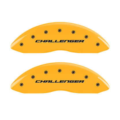 MGP 4 Caliper Covers Engrvd Front Block/Challenger Engrvd Rear Vintage Style/RT Yellow fnsh Blk ch