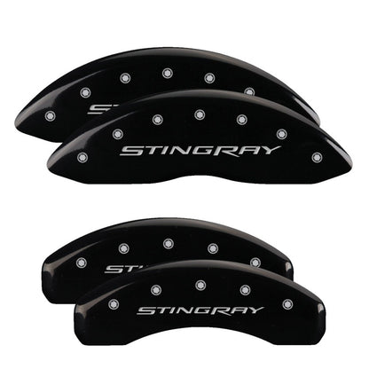 MGP 4 Caliper Covers Engraved Front & Rear Stingray Black finish silver ch