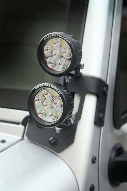 Rugged Ridge 07-18 Jeep Wrangler JK Textured Black Round A-Pillar LED Light Mount Kit