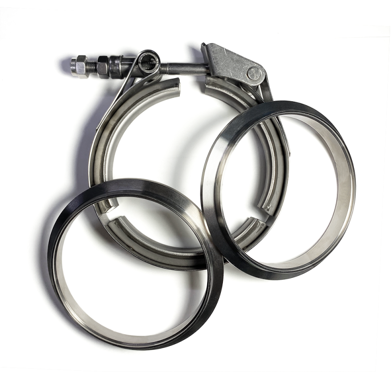 Ticon Industries 5in Titanium V-Band Clamp Assembly - Quick Release (w/Female & Male Flange)