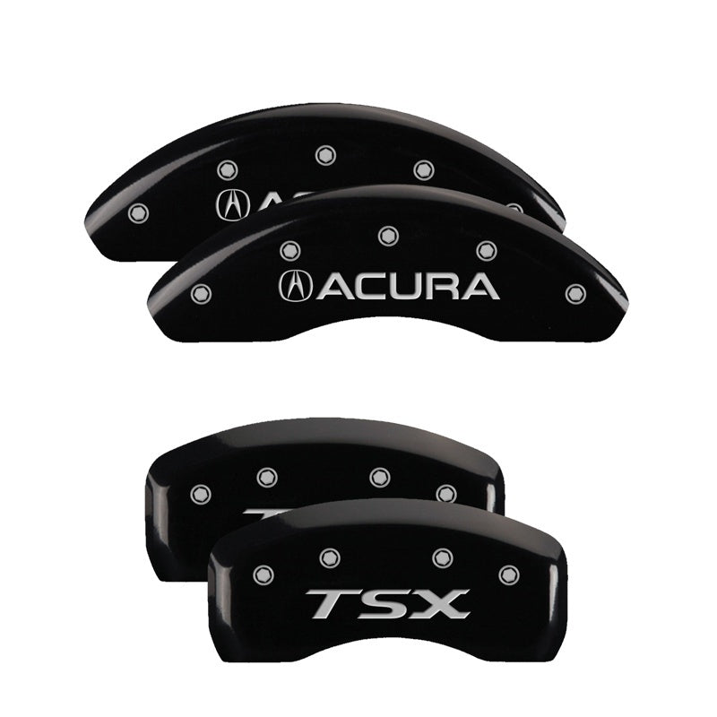 MGP 4 Caliper Covers Engraved Front Acura Engraved Rear TSX Black finish silver ch