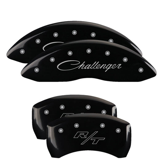 MGP 4 Caliper Covers Engraved Front Cursive/Challenger Engraved Rear RT Black finish silver ch