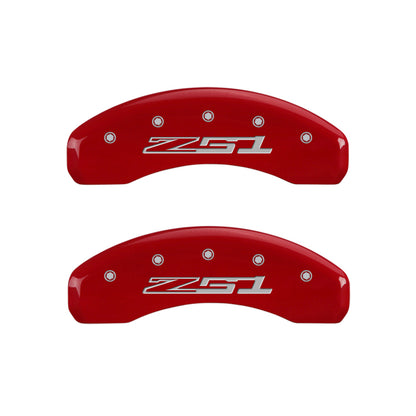 MGP 4 Caliper Covers Engraved Front Corvette C7 Engraved Rear Z51/2015 Red finish silver ch