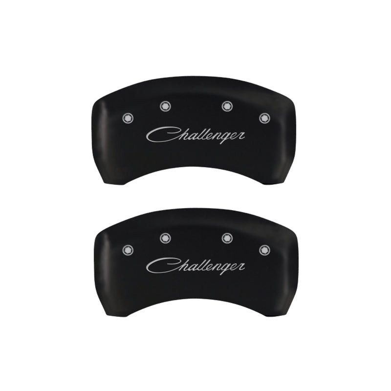 MGP 4 Caliper Covers Engraved Front & Rear Cursive/Challenger Red finish silver ch