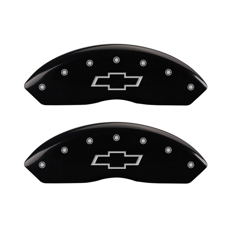 MGP 4 Caliper Covers Engraved Front & Rear Bowtie Black finish silver ch