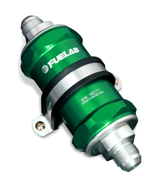 Fuelab 848 In-Line Fuel Filter Standard -6AN In/Out 6 Micron Fiberglass w/Check Valve - Green