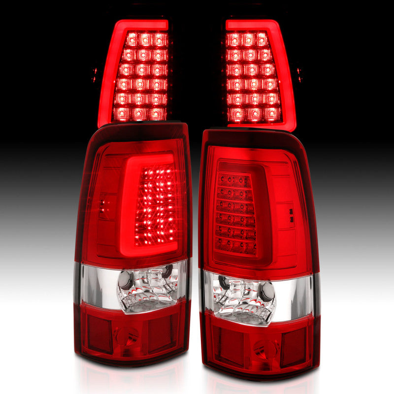 ANZO 1999-2002 Chevy Silverado 1500 LED Taillights Plank Style Chrome With Red/Clear Lens