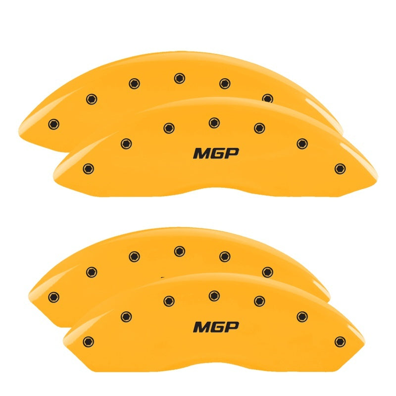 MGP 4 Caliper Covers Engraved Front & Rear MGP Yellow Finish Black Char 2014 Chevrolet Express 2500