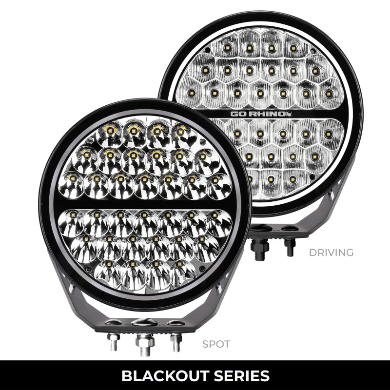 Go Rhino Xplor Blackout Series Round Single LED Spot Light Kit w/DRL (Surface Mount) 9in. - Blk