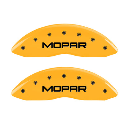 MGP Front set 2 Caliper Covers Engraved Front MOPAR Yellow finish black ch