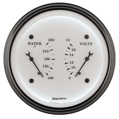 AutoMeter Gauge Dual Wtmp & Volt 3-3/8in. 250 Deg. F & 18V Elec Old Tyme White