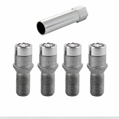 McGard Wheel Lock Bolt Set - 4pk. (Tuner / Cone Seat) M14X1.5 / 17mm Hex / 28.6mm Shank L. - Chrome