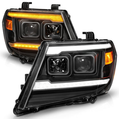 ANZO 09-20 Nissan Frontier Black Projector Plank Style DRL w/ Switchback & Sequential LED DRL