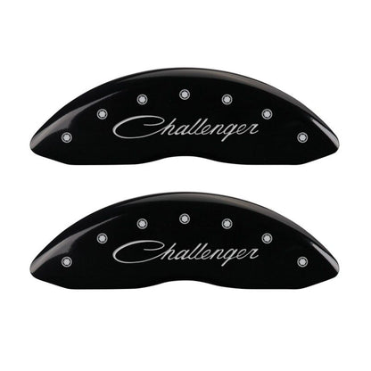 MGP 4 Caliper Covers Engraved Front & Rear Cursive/Challenger Black finish silver ch