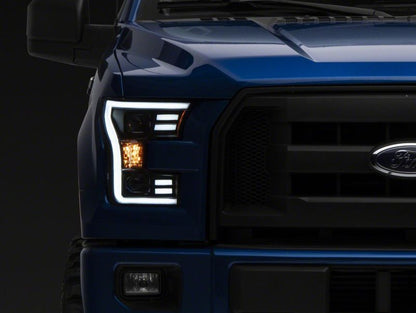 Raxiom 15-17 Ford F-150 G3 Projector Headlights w/ LED Accent- Blk Housing (Clear Lens)