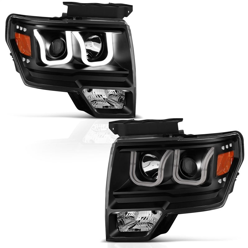 ANZO 2009-2014 Ford F-150 Projector Headlights w/ U-Bar Black