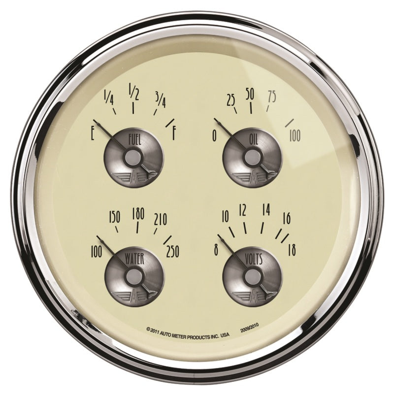 AutoMeter Gauge Quad 5in. 0 Ohm(e) to 90 Ohm(f) Elec Prestige Antq. Ivory