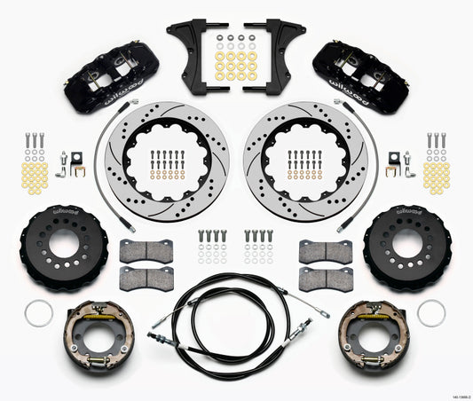 Wilwood AERO4 Rear Kit 14.00 Drilled 2005-2014 Mustang w/ BMR Suspn. w/Lines