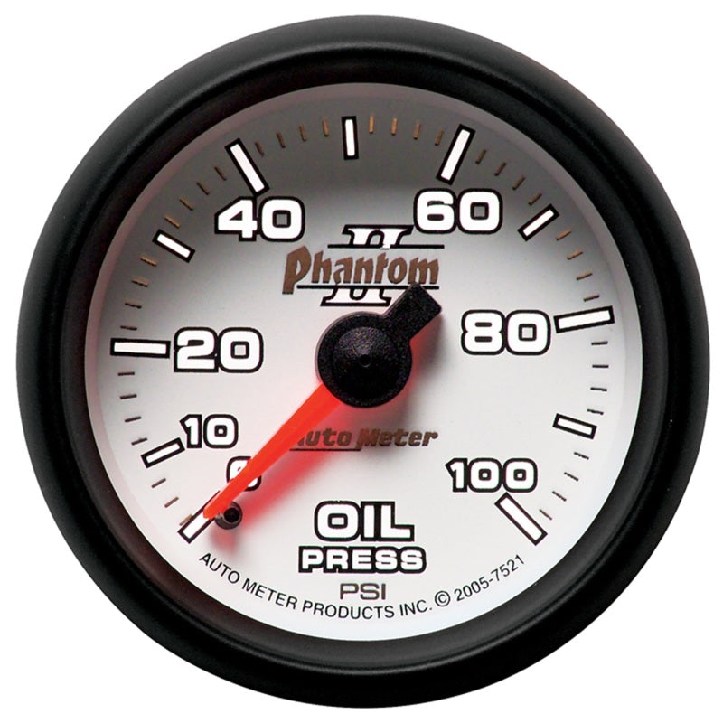 Autometer Phantom II 52.4mm Mechanical 0-100psi Oil Pressure Gauge